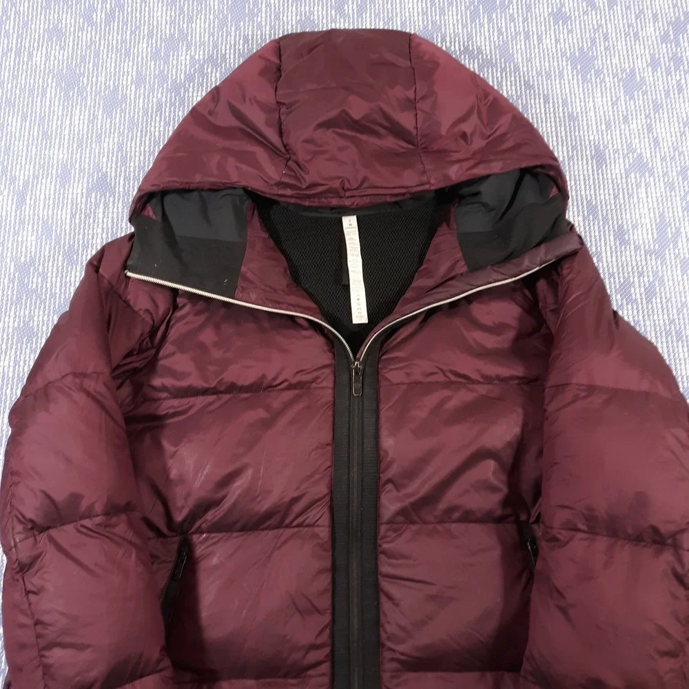 Lululemon Puffer Jacket Coat Womens 8 Full Zip Goose Down Maroon Hooded